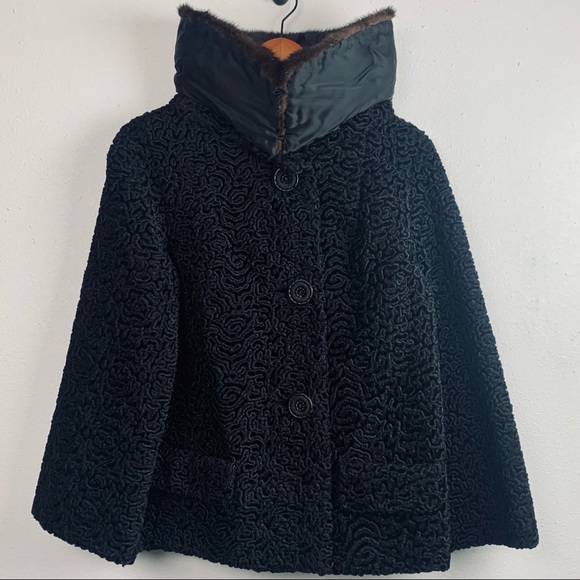 VTG 50s Mink & Persian Curly Lamb Wool Dinner Coat - Picture 5 of 15